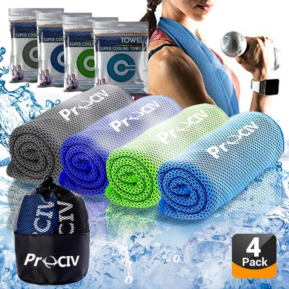4 Pack Cooling Towels, Ice Towel for Neck and Face, Soft Breathable Chilly Microfiber Keep Cool Towels for Yoga, Gym, Fitness, Camping, Running, Workout & More Activities, 40"X 12"